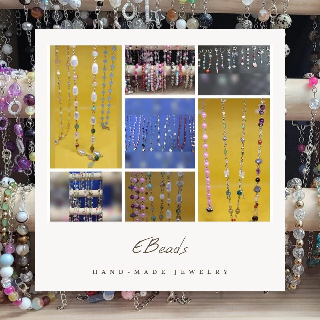 EBeads handmade jewellery display with beaded chains and charms